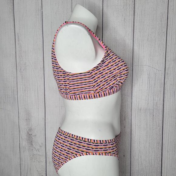 Athleta Marbella Scoop Bikini Set Pink Black Orange Geometric Size XL - Picture 4 of 8